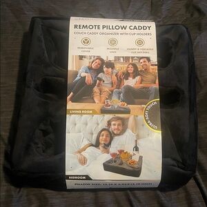 Black Remote Pillow Caddy with Cup Holders